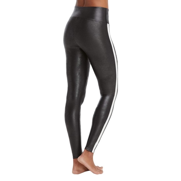 Like New Spanx Faux Leather Black & White Side Stripe Leggings - Picture 5 of 8